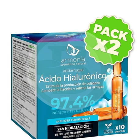 Pack 2x Ampollas Faciales Monodosis Ac. Hialur. Antiarrug. 10Uds Armonia
