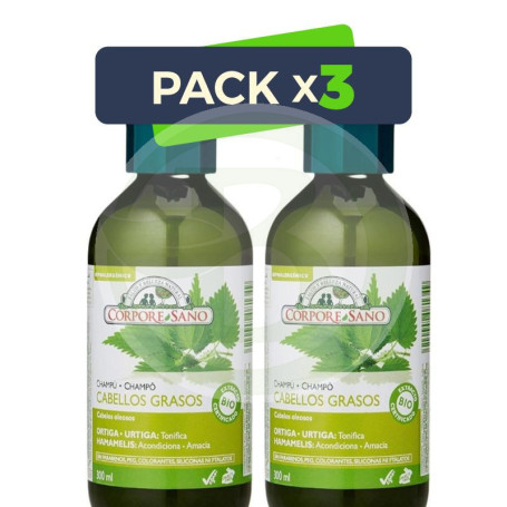 Pack 3x Champú para Cabellos Grasos 300+300Ml Corpore Sano