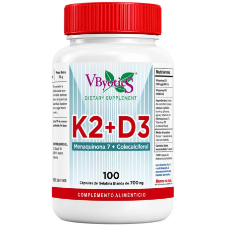 Vitamina D3+K2 Menaquinona Mk7+D3 100 Perlas Vbyotics