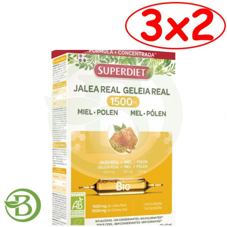 Pack 3x2 Jalea Real Miel + Polen Bio 1500Mg 20 Ampollas Superdiet