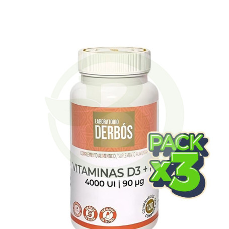 Pack 3x Vitaminas D3 + K2 4000Ui 120 Comprimidos Derbós
