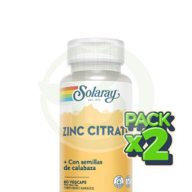Pack 2x Zinc 25mg + Semilla de Calabaza 50mg 60 cápsulas Solaray