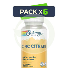 Pack 6x Zinc 25mg + Semilla de Calabaza 50mg 60 cápsulas Solaray