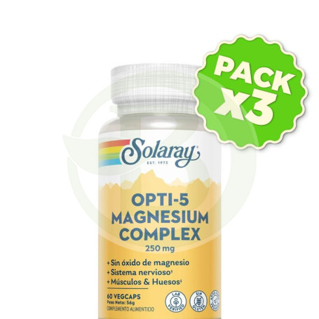 Pack 3x Opti-5 Magnesium Complex 60 Cápsulas Vegetales Solaray
