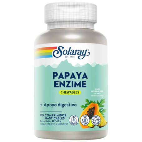 Papaya Enzyme 90 Comprimidos Masticables Sabor Piña Solaray