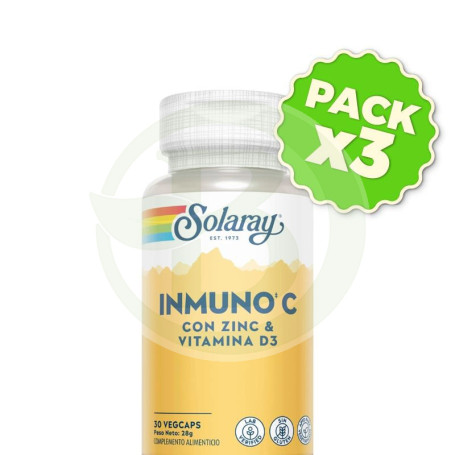 Pack 3x Immuno C (C+D3+Zinc) 30 Cápsulas Vegetales Solaray
