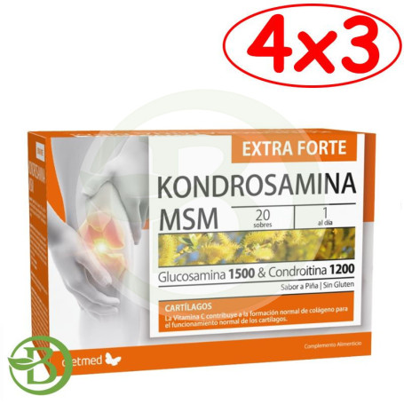 Pack 4x3 Kondrosamina Msm Extra Forte 20 sobres Dietmed