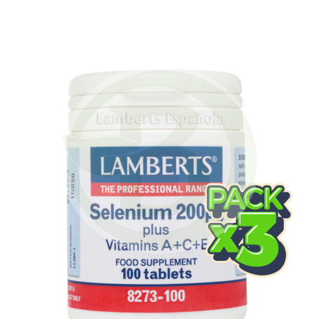Pack 3x Selenio 200µg. con Vitaminas A, C y E Lamberts
