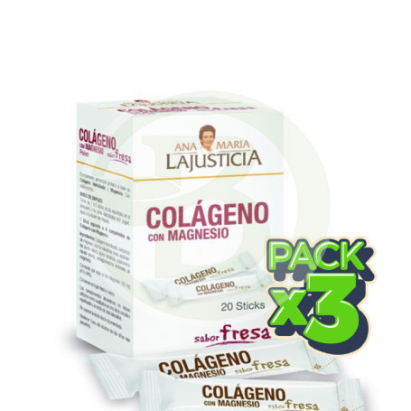 Pack 3x Colágeno con Magnesio 20 Sticks Fresa Ana Mª Lajusticia
