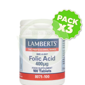 Pack 3x Ácido Fólico 400µg. Lamberts