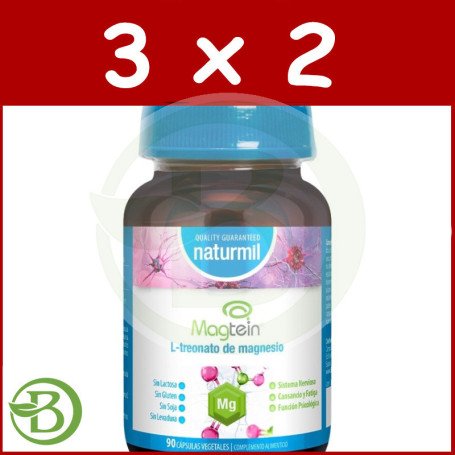 Pack 3x2 Magtein L-Treonato De Magnesio 90 Cápsulas Vegetales Naturmil