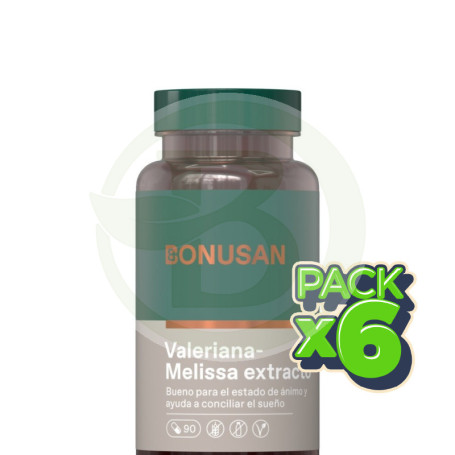 Pack 6x Valeriana Melissa Extracto 90 Cápsulas Bonusan