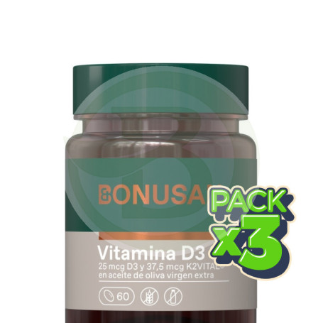 Pack 3x Vitamina D3 & K2 60 Perlas Bonusan