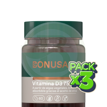 Pack 3x Vitamina D3 75 Vegan 60 Perlas Bonusan