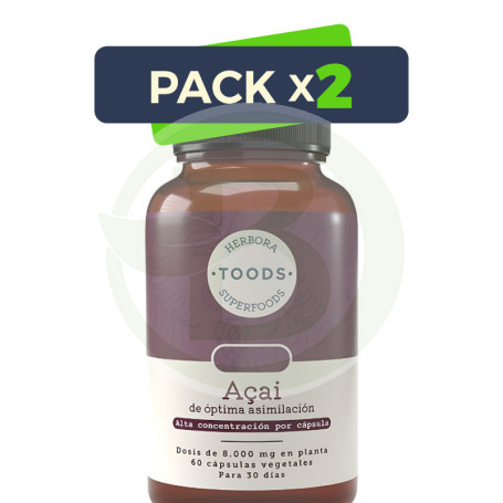 Pack 2x Açai 750Mg 60 Cápsulas Vegetales Herbora