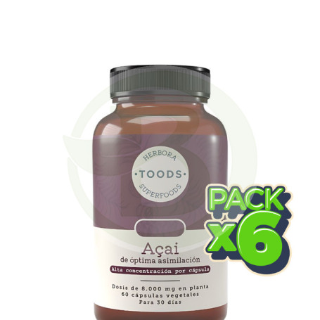 Pack 6x Açai 750Mg 60 Cápsulas Vegetales Herbora