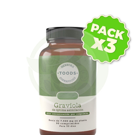 Pack 3x Graviola 1300Mg 90 Comprimidos Herbora